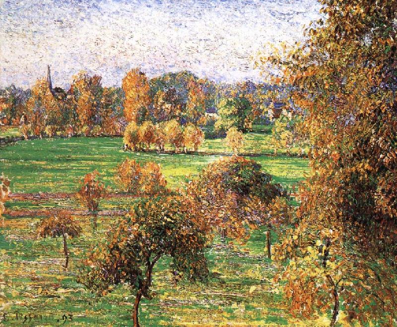 Camille Pissarro Autumn morning, a large walnut china oil painting image